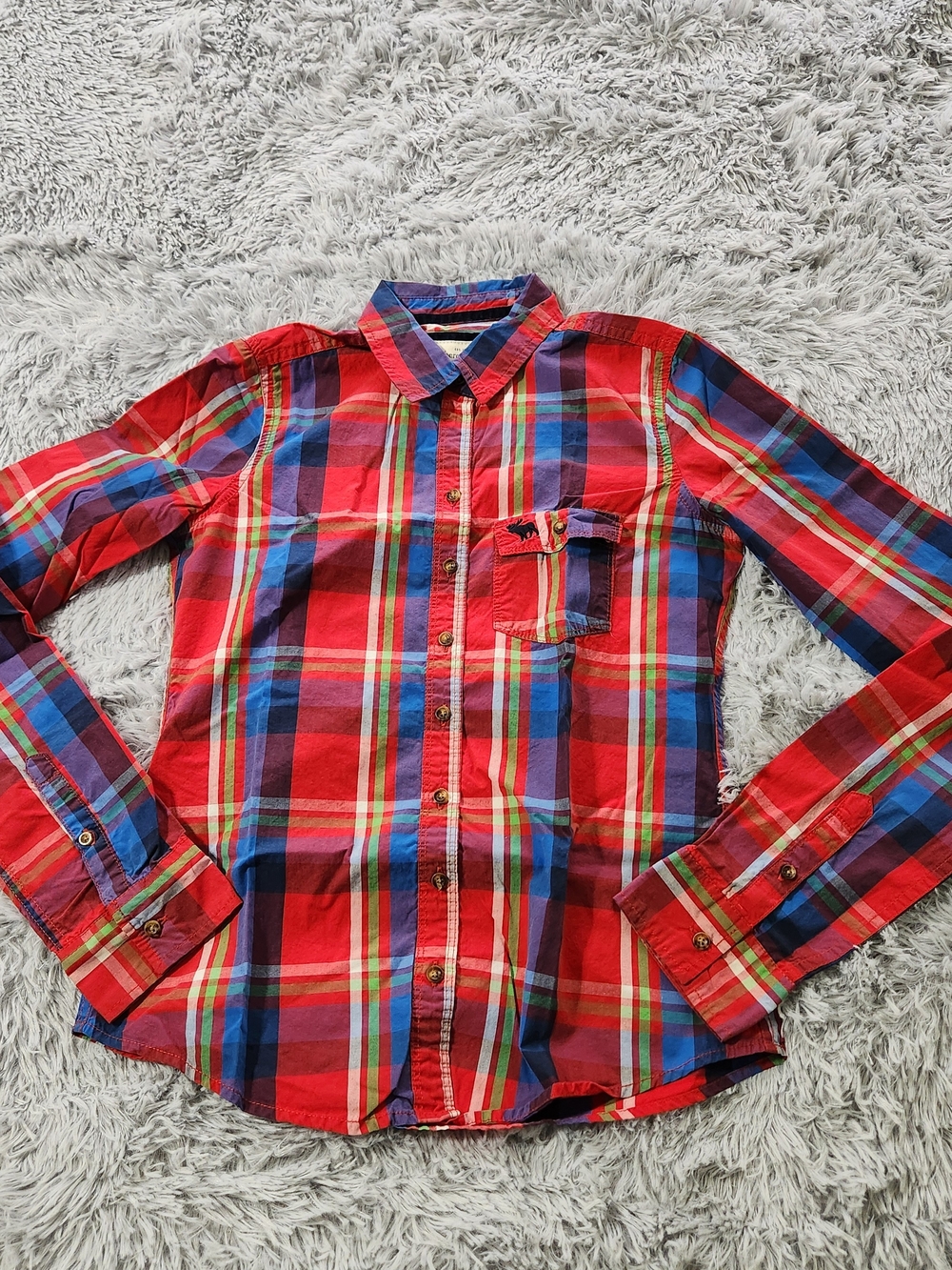 Abercrombie & Fitch Red Multi-Color Plaid Button Down Long Sleeve Shirt